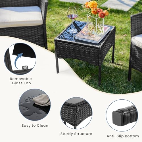 DUMOS Patio Furniture Set 4 Pieces, Outdoor Wicker Furniture with Coffee Table, Modern Rattan Patio Chairs Conversation Sets with Sofa for Garden