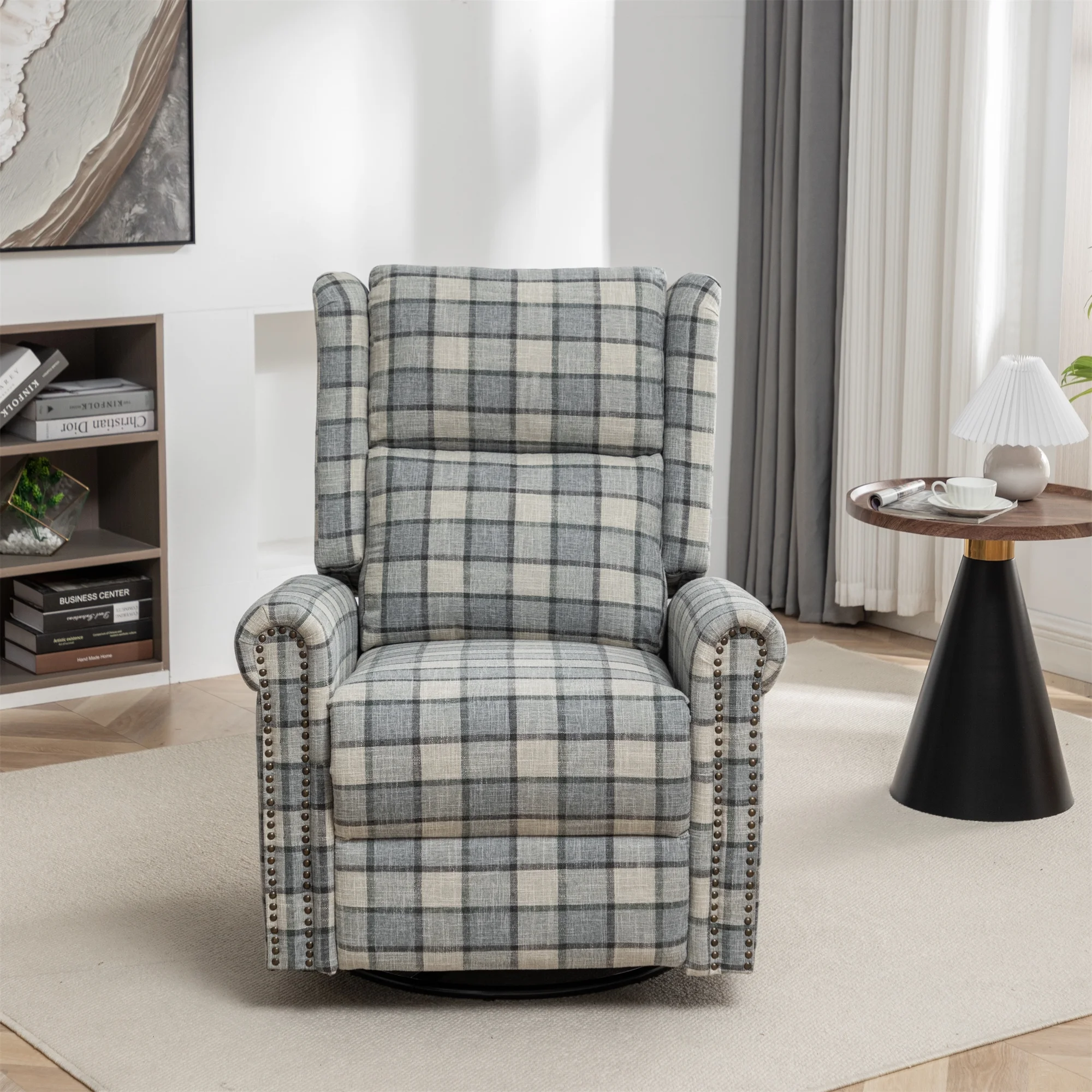 Swivel Rocker Recliner Chair, Manual Rocking Recliner Chair, Wingback Swivel Recliner Chair, Glider 360 Degree Swivel Chair with Padded Seat
