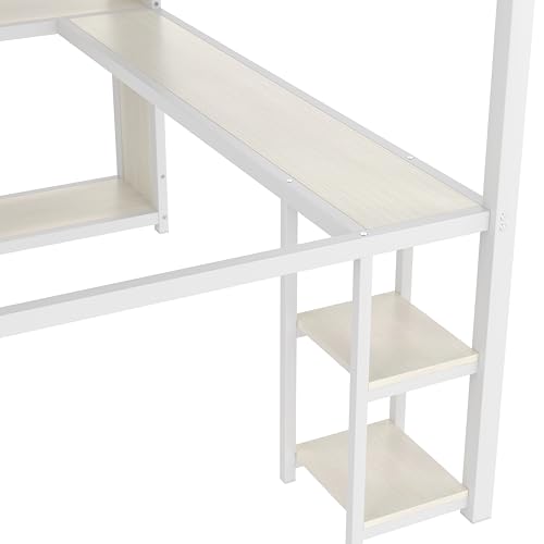 Bellemave Queen Size loft Bed with L Desk, Wardrobe, Metal Queen Loft Bed Frame for Adults, Kids, Teens, Black