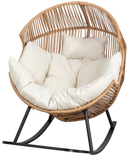 JAMFLY Egg Chair Wicker Outdoor Chairs, Oversized Patio Chair Oversized Lounger Chair with Cushion for Indoor Living Room, Bedroom