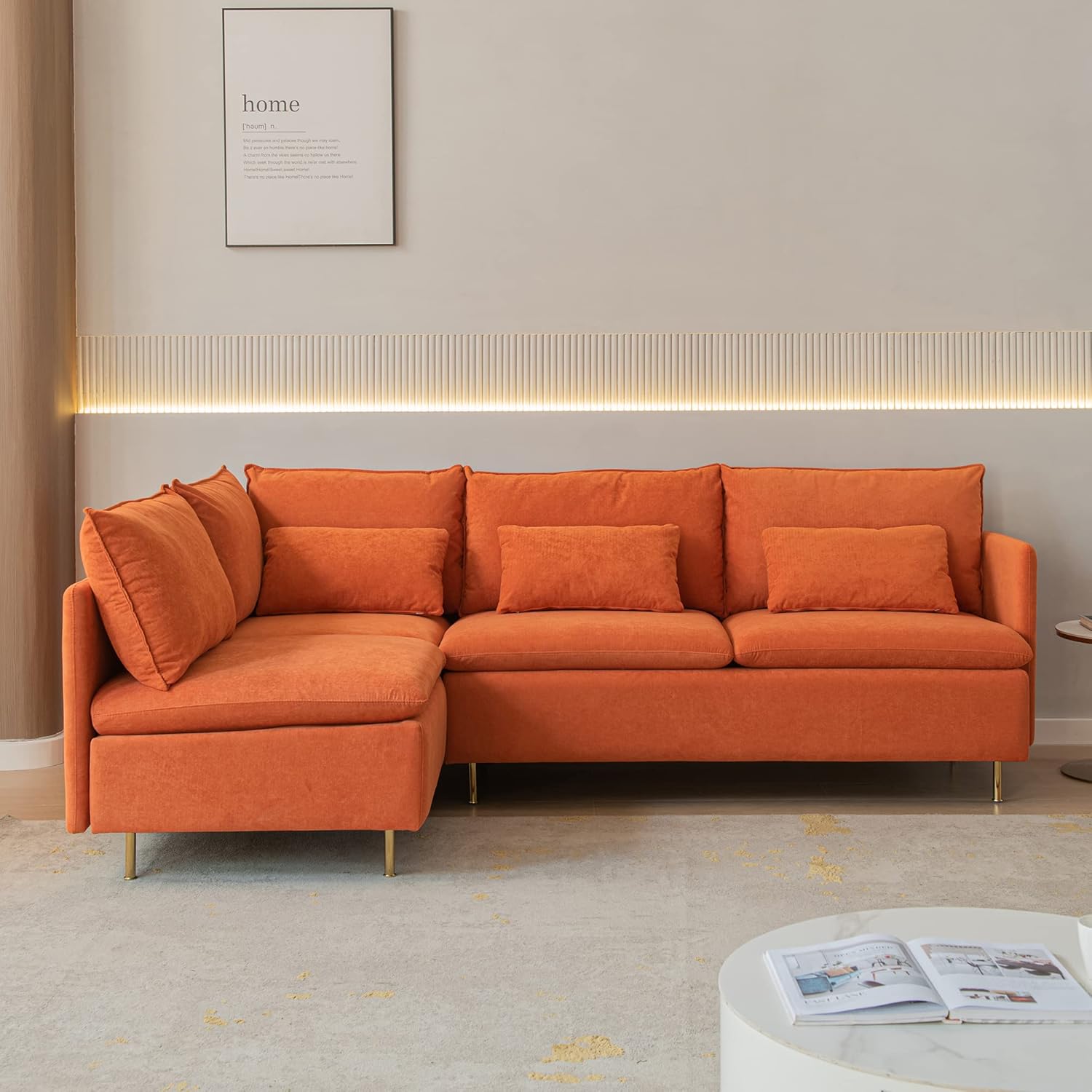 Modular L-Shaped Corner Sofa,Left Hand Facing Sectional Couch,Orange Cotton Linen-90.9" Modern Couch for Bedroom,Apartment Sofa,Office Couch
