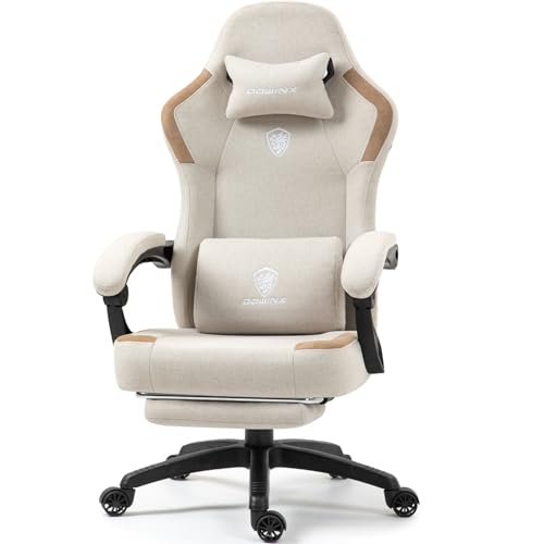 Dowinx Fabric Gaming Chair with Pocket Spring Cushion,Breathable Computer Chair with Massage Lumbar Support and Footrest