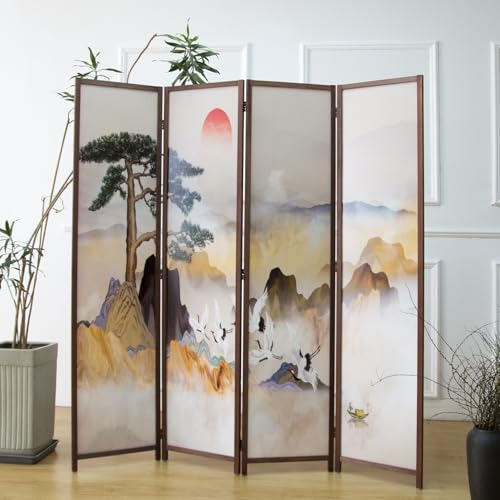 6 Panel Room Divider Screen,Double Faced Room Divider Folding Wall Divider for Room Separation,Mountains and Waters Landscape,67" H x 94.5" W
