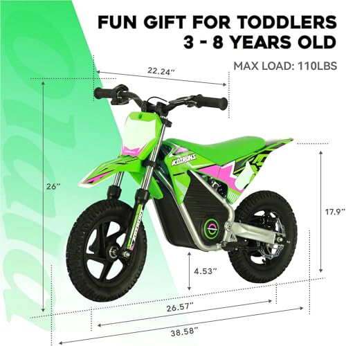 OLALA 36V Electric Dirt Bike for Kids Aged 4-8, Brushless 350W Racing Grade Electric Motorcycle, Up to 18.6MPH & 3 Speed Settings, Dual Disc Brakes