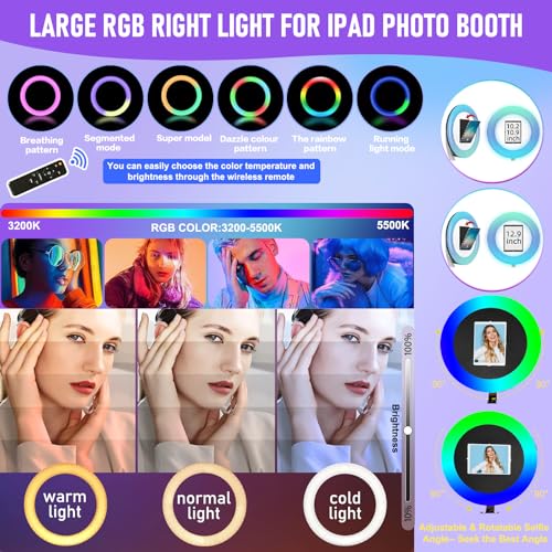 iPad Photo Booth for 10.2" 10.9" 11" 12.9" iPad Selfie Machine Portable Photo Booth Shell Adjustable Stand Photobooth Machine with Case for Wedding