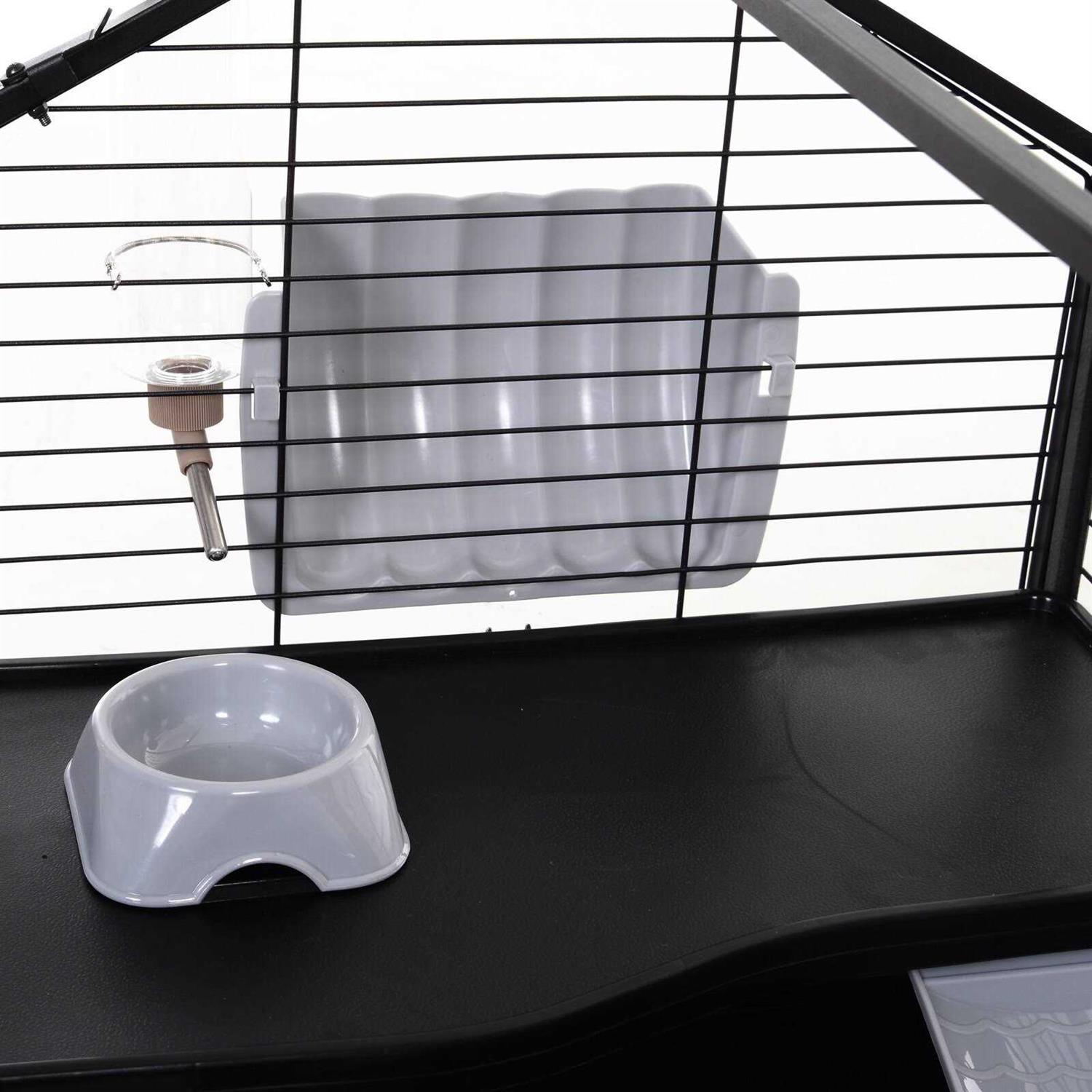 PawHut Rolling Metal Rabbit Guinea Pig or Small Animal Hutch Cage with Main House and Run - Pet Supplies online store