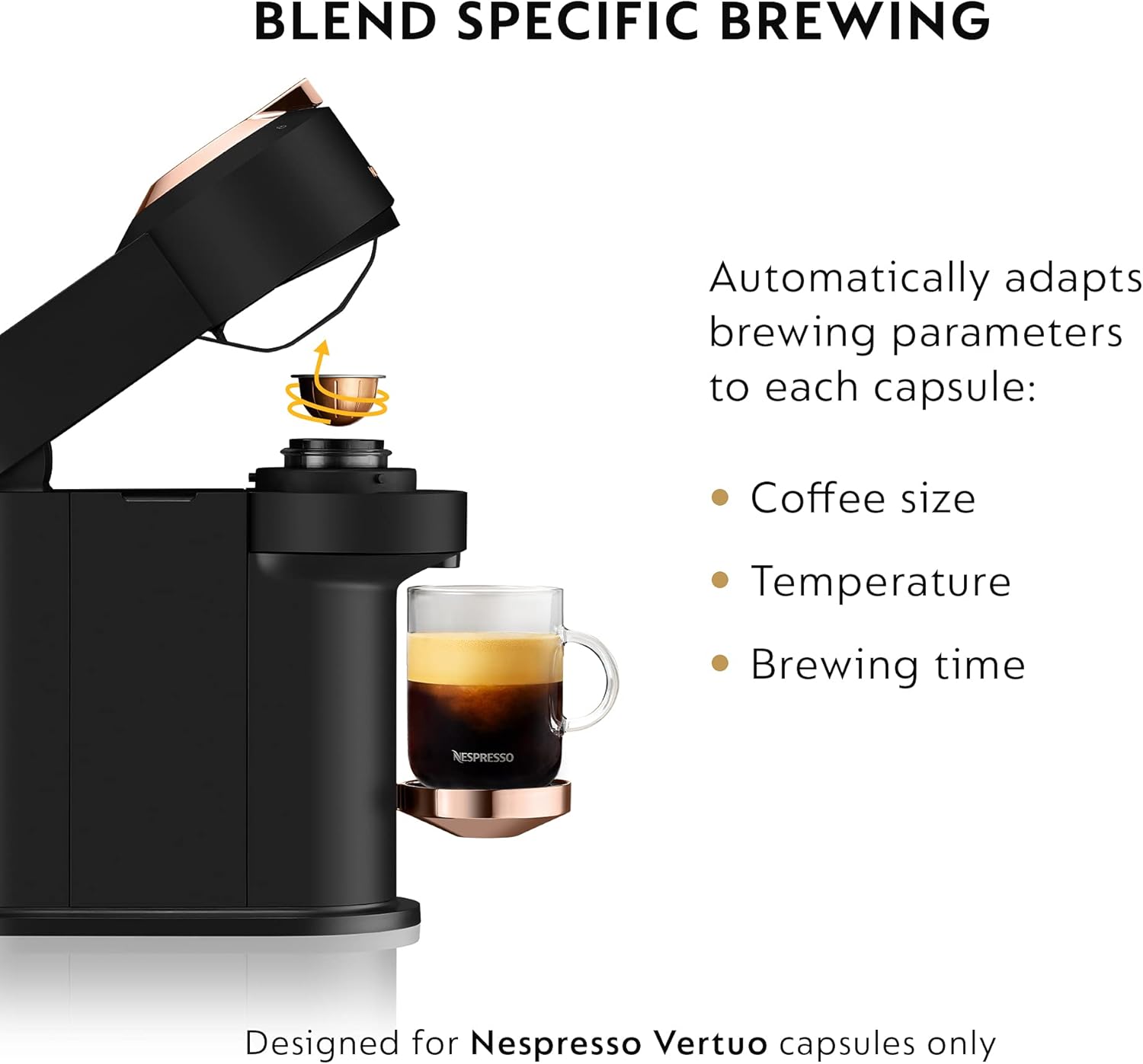 Nespresso Vertuo Coffee and Espresso Maker, Machine Only, Black Matte Rose Gold