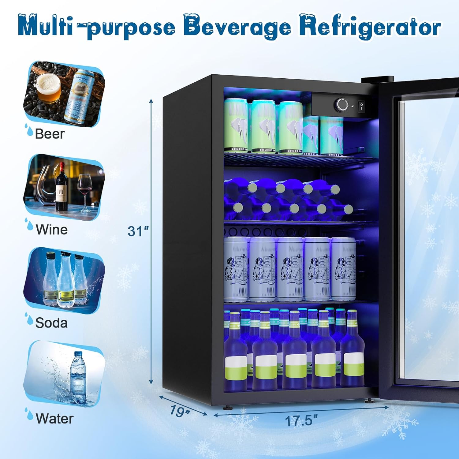 Mini Beverage Fridge, 120 Can, Beverage Fridge w/Glass Door, Adjustable Shelves, LED Light & Temperature Control