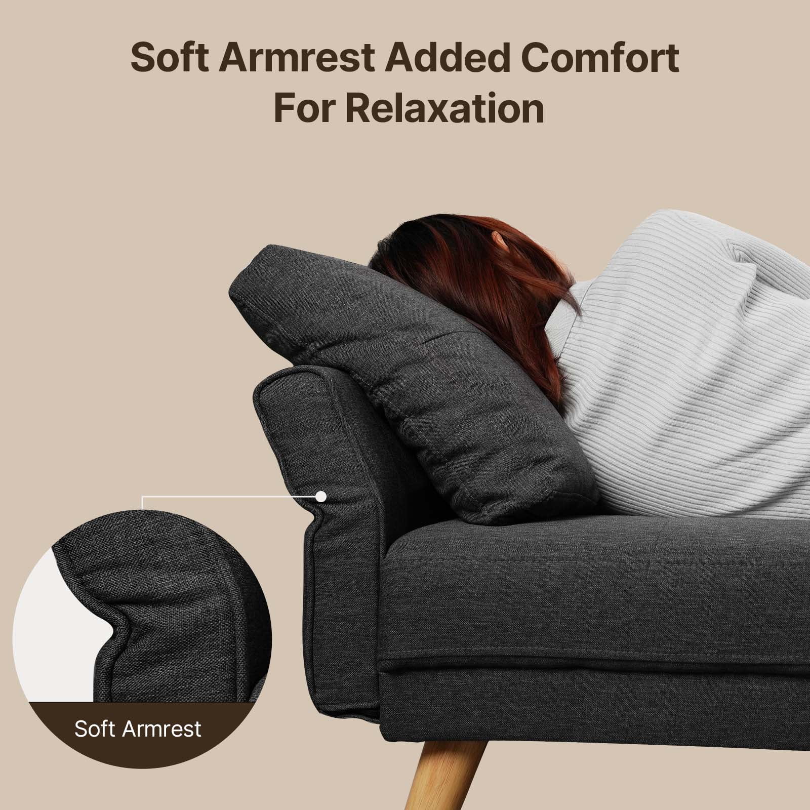Lofka Futon Sofa Bed, Modern Sofa and Upholstered Couch with Curved Arm, Dark Gray