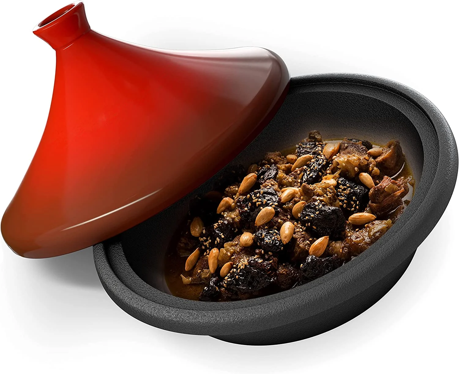 Moroccan Tagine, Enameled Cast Iron Cooking Pot, Tajine With Ceramic Cone-Shaped Closed Lid, 3.3 QT (Ceramic)