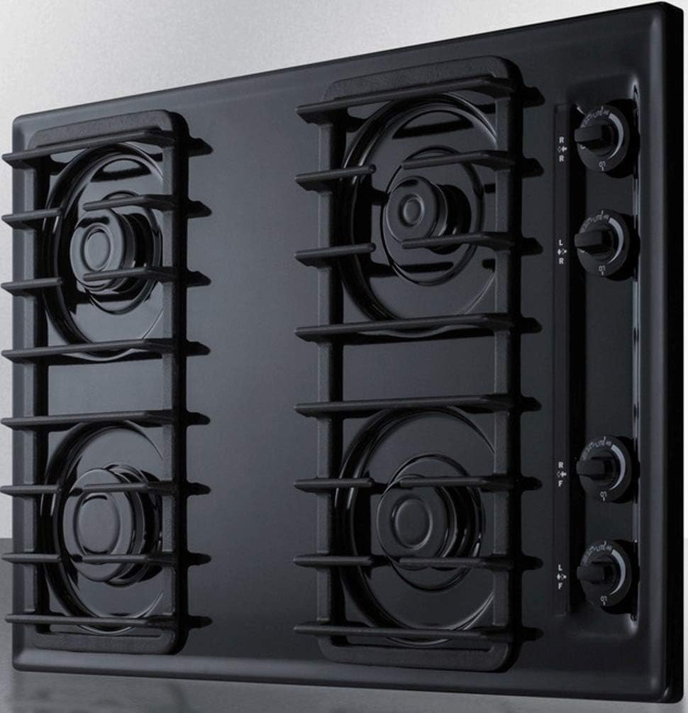 Summit Appliance TTL053S 30" Wide Sealed 4-Burner Gas Cooktop in Black with Cast Iron Grates and Electronic/Gas Spark Ignition