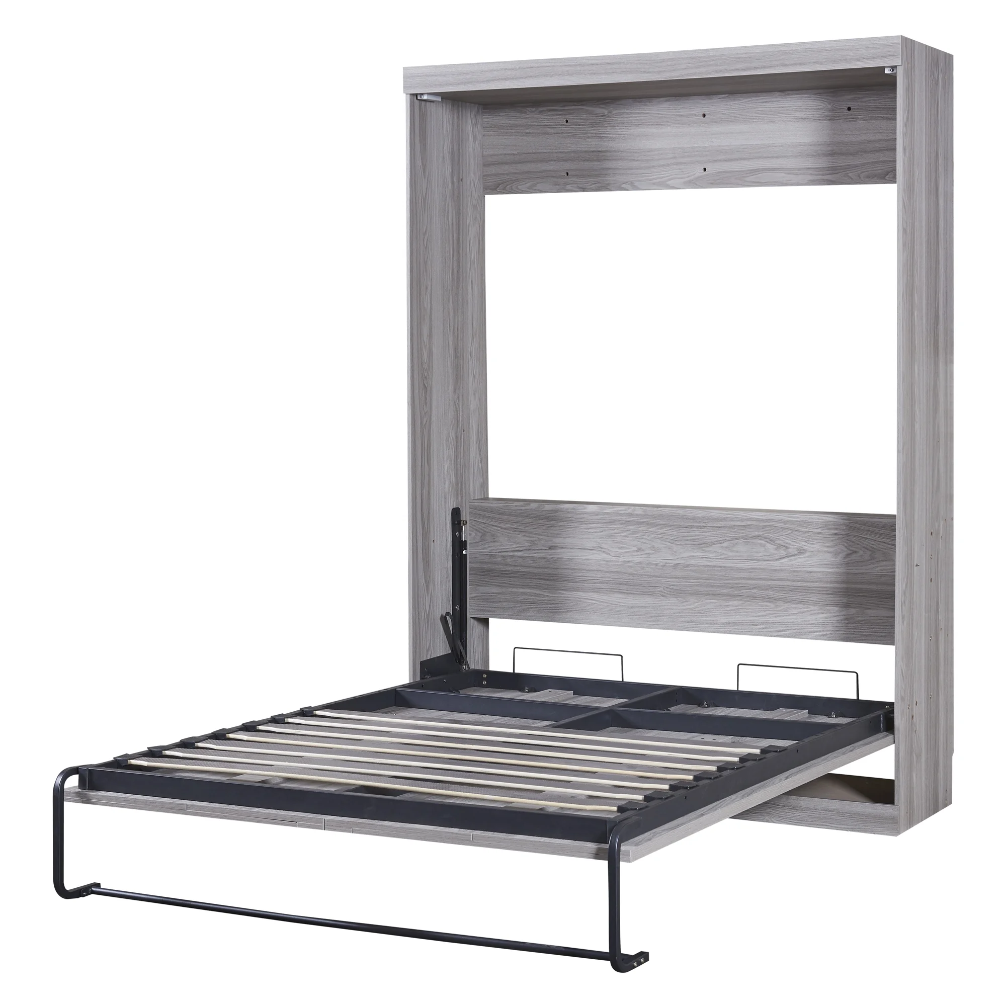 Euroco Pine Wood Full Size Murphy Bed, Convertible Wall Bed into A Cabinet, Gray