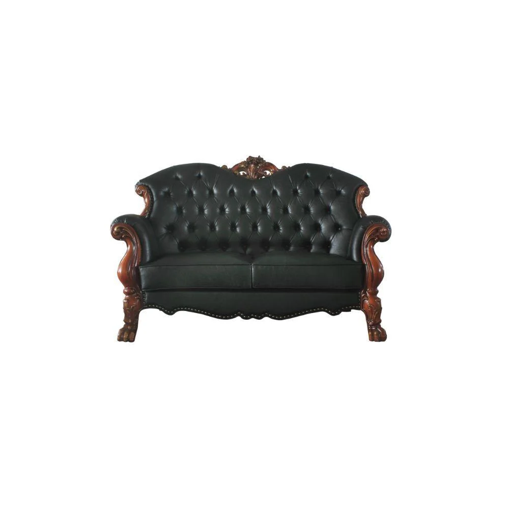 Luxury Vintage Cherry Oak & Black PU Dresden Sofa Set 3 P 58230 ACME Traditional