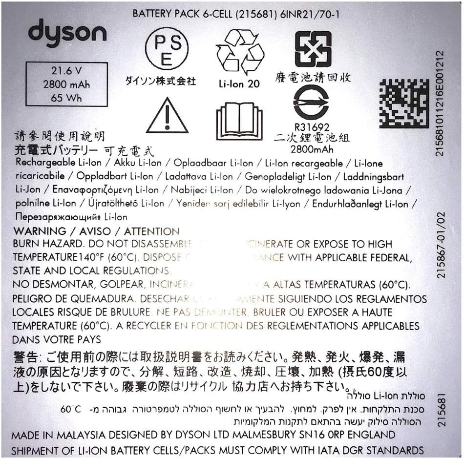 Dyson Replacement Vacuum Battery - V8 Units, Part no. 967834-05