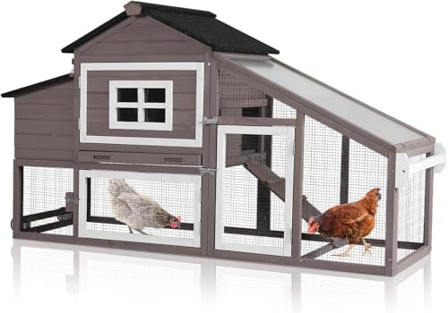 Chicken Coop with Wheels, Mobile Outdoor Chicken House with Leakproof Pull-on Tray, Nesting Box, Waterproof Roof - Red