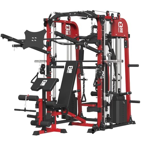 Commercial SmithMachine with Smith Bar, Home Gym Station with Dual Weight Stacks, 4000LBS Power Cage Squat Rack with Lever Arm, Leg Press