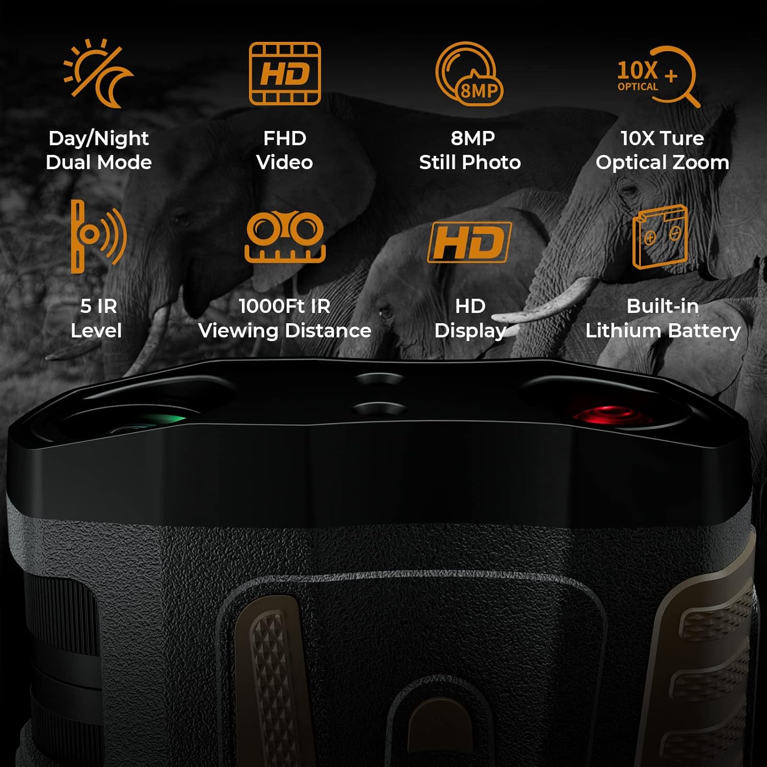 SAINSPOT Digital Infrared Night Vision Binoculars, Variable 1X - 10X Optical Zoom, Rechargeable, 1080P, Black and Brown