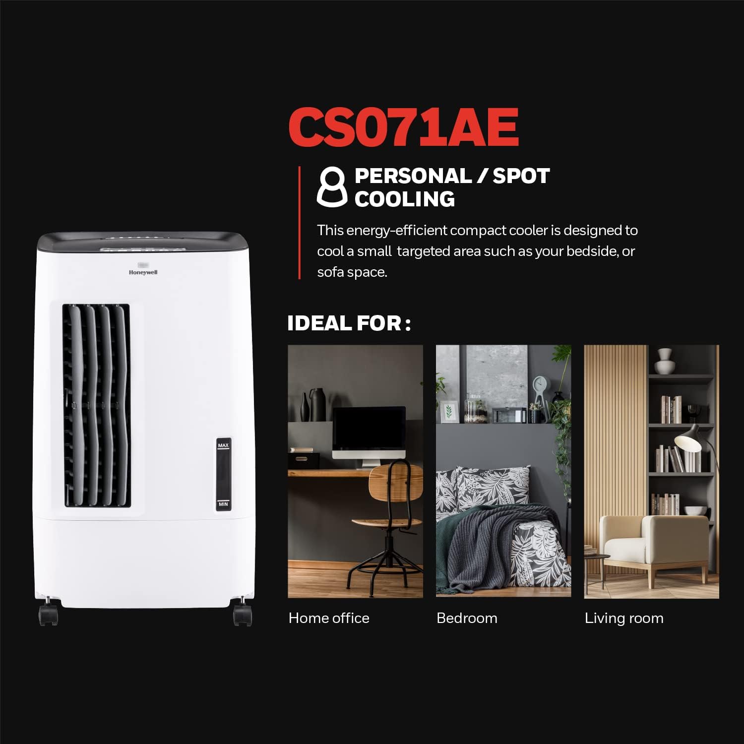 Honeywell 176 CFM Indoor Portable Evaporative Air Cooler with Fan, Humidifier for Living Room, Basement, Office, and Play Area, 115V