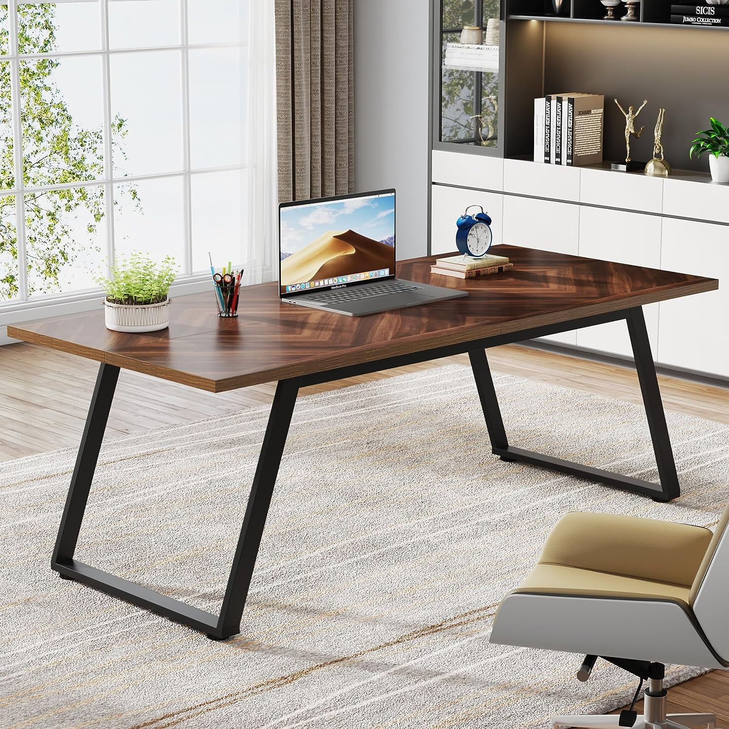 Tribesigns 63" Executive Desk, Large Computer Desk Writing Table with Thickened Frame for Home Office, Brown