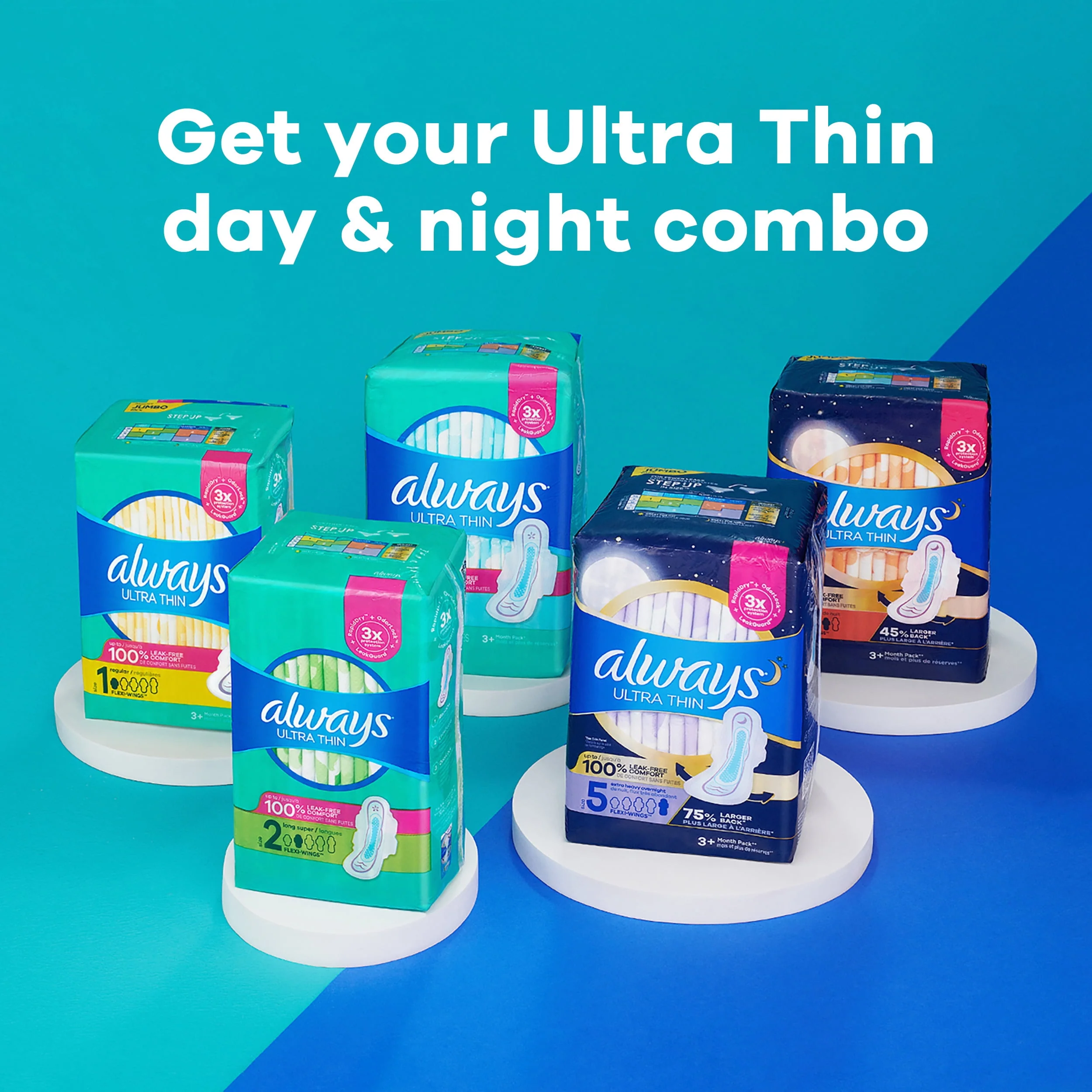 Always Ultra Thin Overnight Pads with Wings, Size 4, Overnight Absorbency, 36 Count