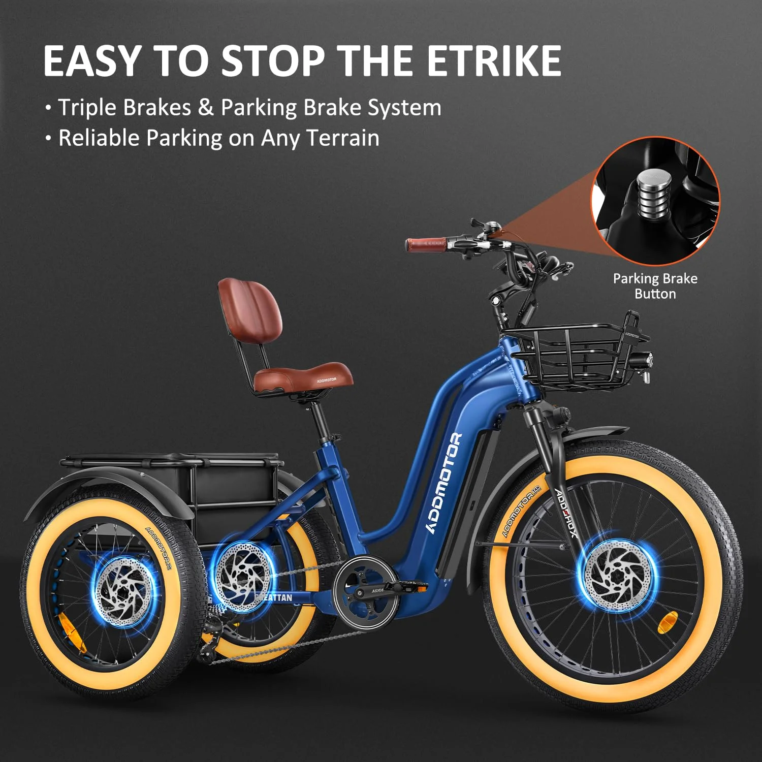Addmotor Electric Trike for Adults, 750W Rear Mount Motor Electric Tricycle, 85MI/160MI, 48V 20AH/40AH Dual Battery System