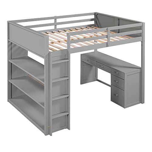 Harper & Bright Designs Full Size Loft Bed with Wardrobe and Desk, Solid Wood Loft Bed Frame with Storage, for Kids Teens Adults (Full Size, White)