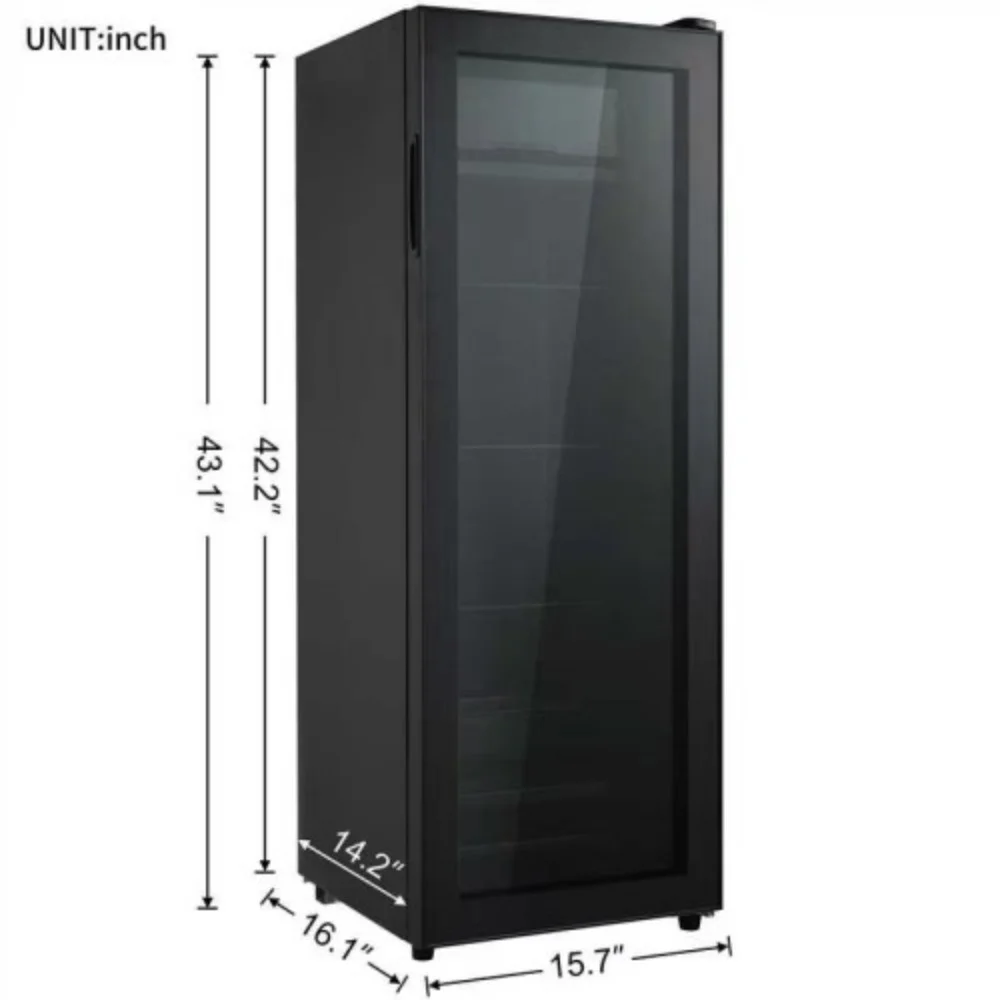 4.5Cu.ft mini fridge, 0.3Cu.ft freezer, up to 94 cans of soda, beer or wine. Silent, high-efficiency and energy-saving compressor, LED lighting