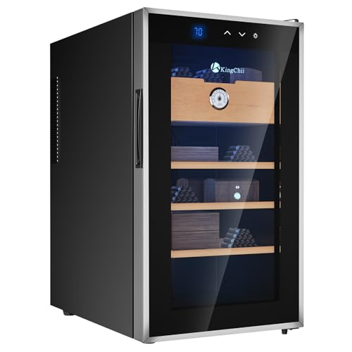 KingChii 16L Electric Cigar Humidors Temperature Control System, Cooling & Heating Humidor Cabinet with Spanish Cedar Wood Shelves & Hygrometer