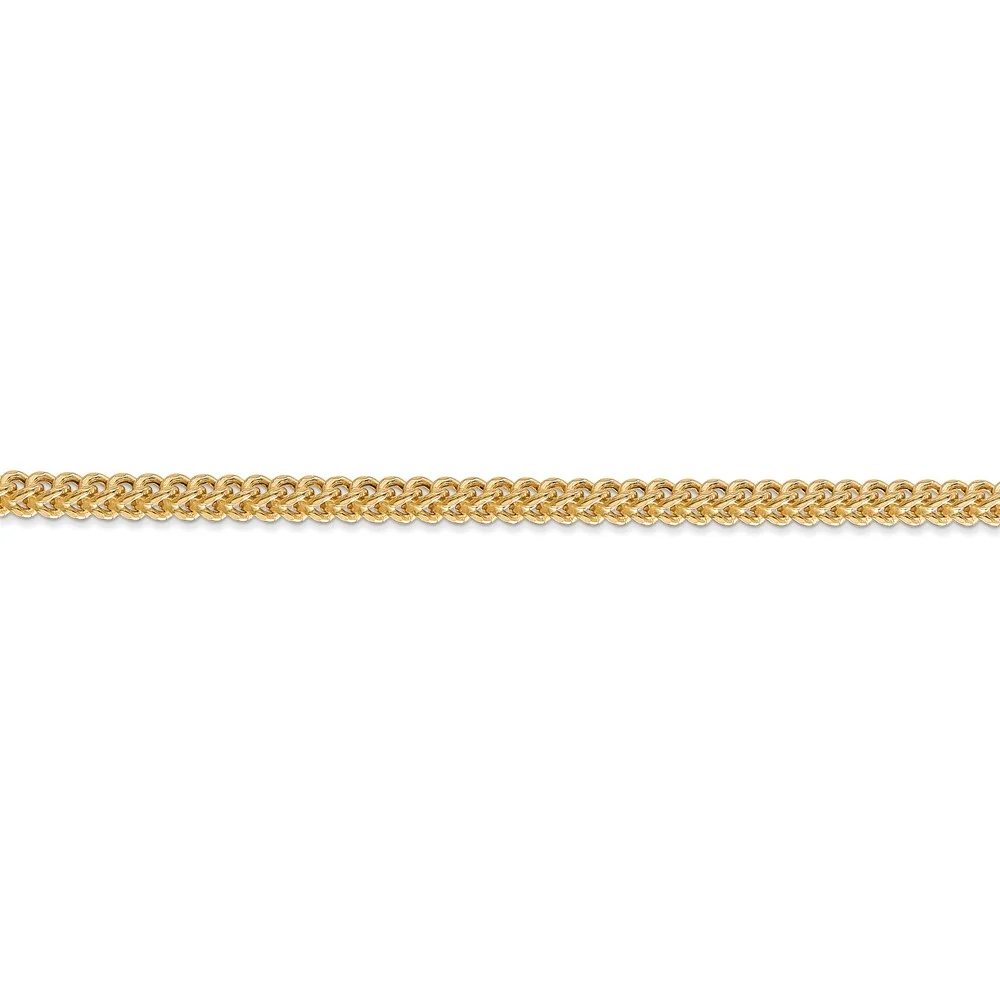 Real 14kt Yellow Gold 3mm Semi-Solid Franco Chain; 22 inch; Lobster (Fancy) Clasp; for Adults and Teens; for Women and Men