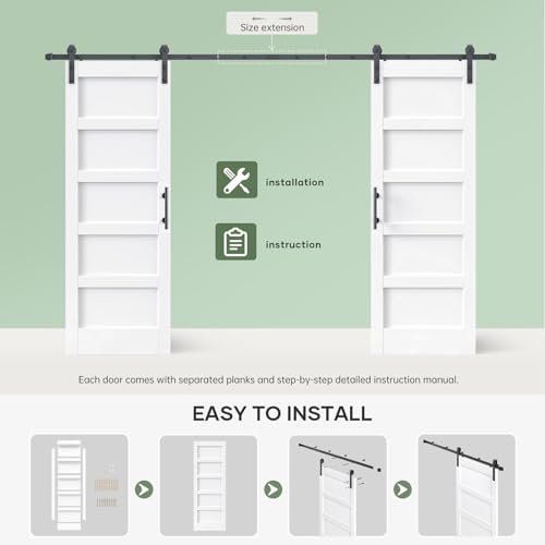 Double 32x84 Inch White Sliding Barn Door Slab with 5.5ft Hardware Kit Included