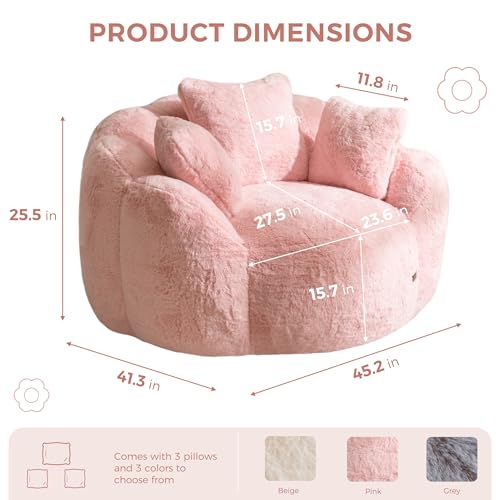 MAXYOYO Bean Bag Chair for Adults, Floral Shaped Bean Bag Sofa, Ultra Soft Faux Fur Floor Sofa, Large Reading Chair for Living Room Bedroom, Beige