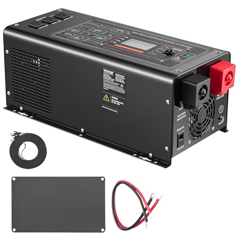 VEVOR Pure Sine Wave Inverter Charger, 2000 Watt, DC 12V to AC 120V, Battery Charger with LCD Display, Remote Control
