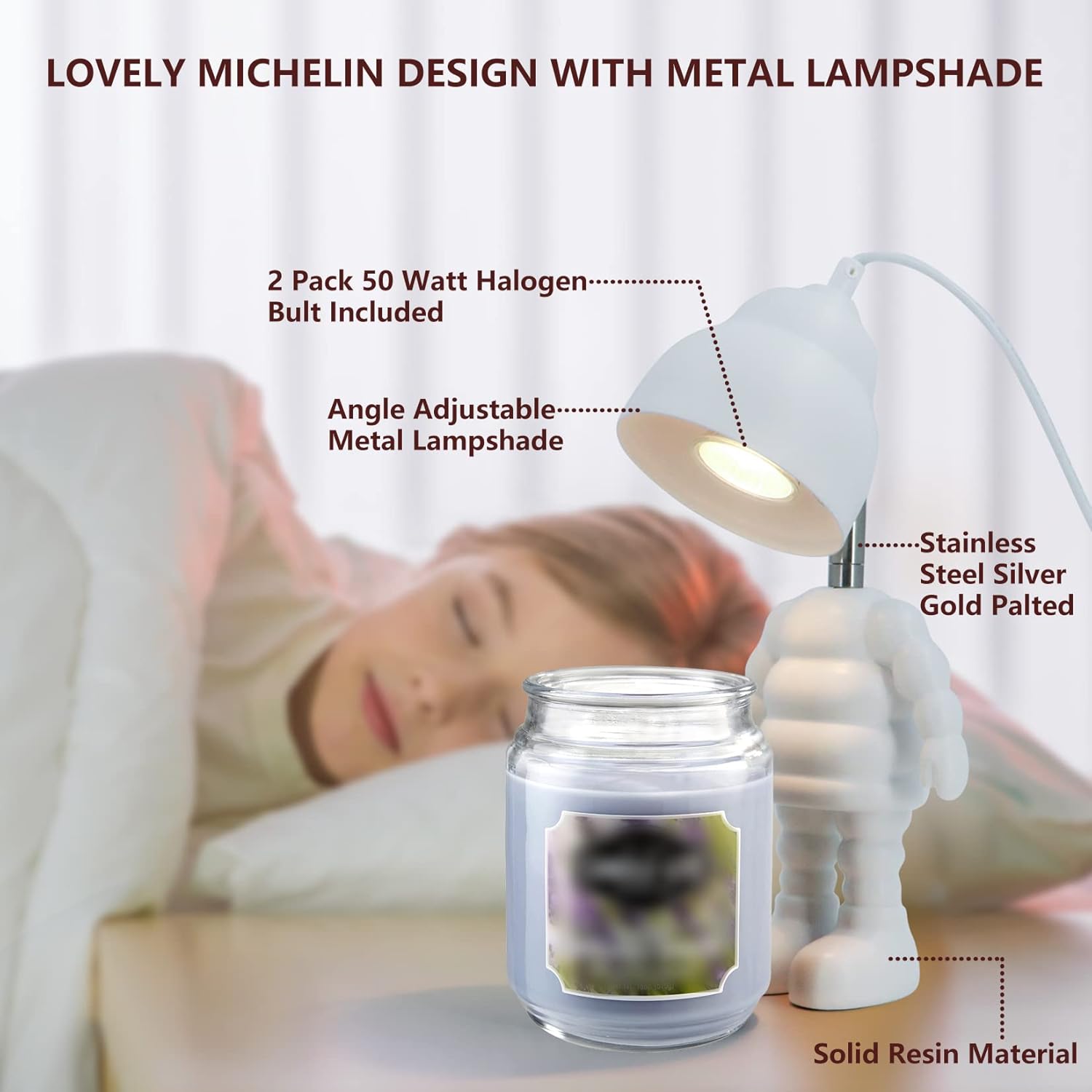 Candle Warmer Table Lamp, No Flame Electric Candle Wax Melting Lamp with 2 Bulbs, Angle Adjustable Top Down Candle Jar Melter for Large Size Yankee