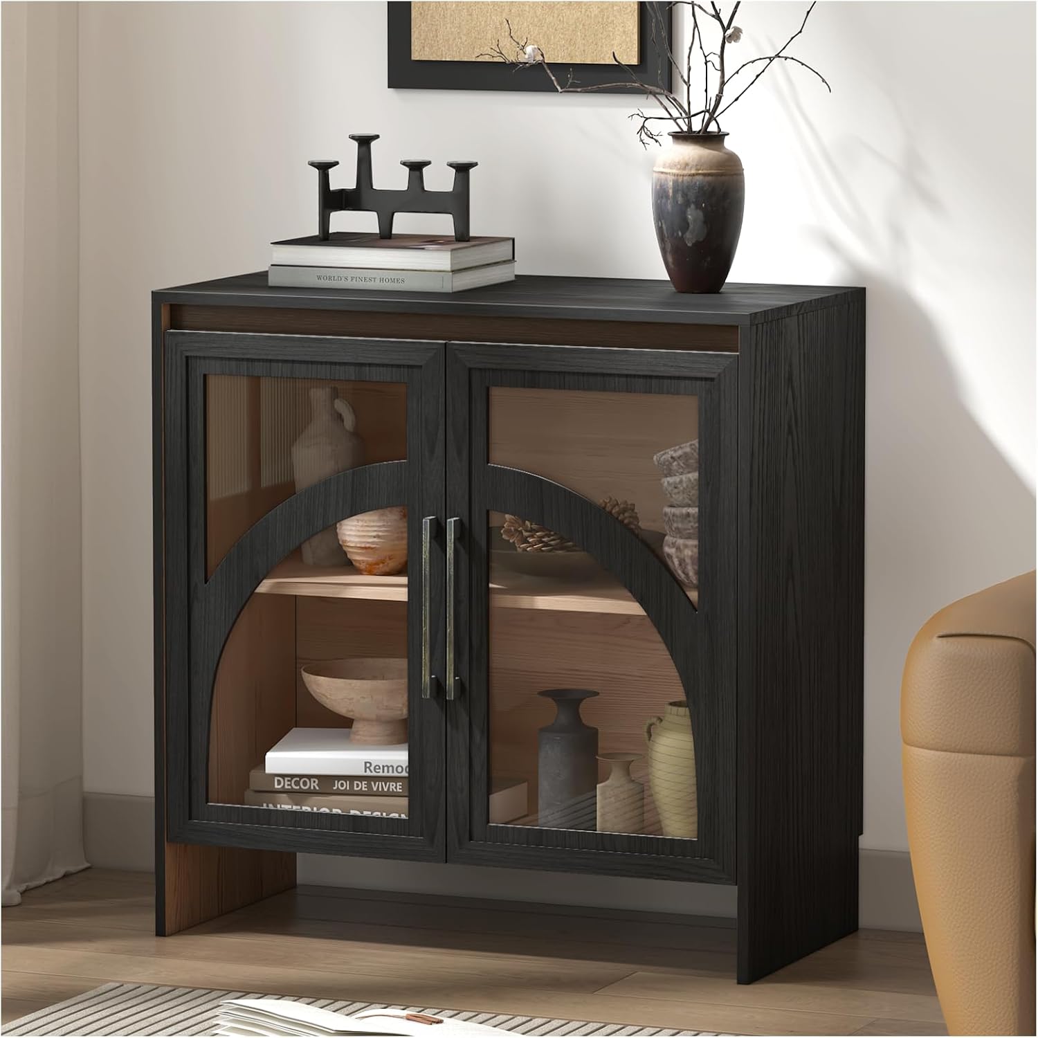 Modern Accent Cabinet,Sideboard Buffet Cabinet with Storage,Arched Cabinet with Glass Door
