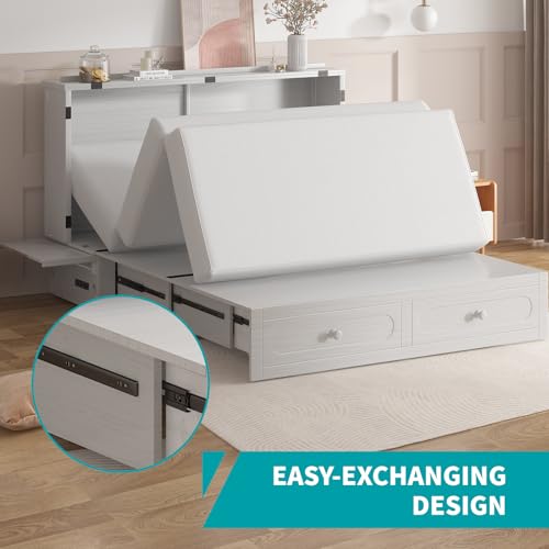 BALUS Murphy Cabinet Bed, Queen Cabinet Chest Bed with USB Charging Station, Tri-Fold Mattress