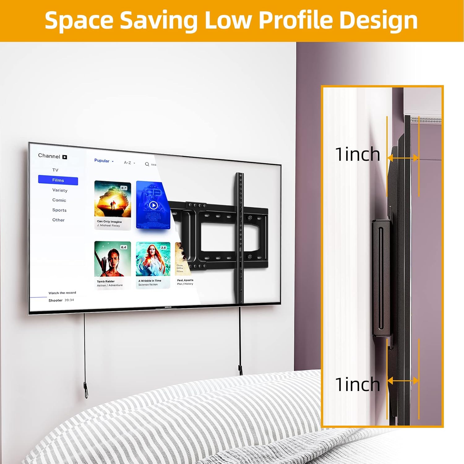 Fixed TV Wall Mount, Low Profile TV Mount for Most 32-75 inch TVs, TV Wall Mount Bracket Max VESA 600X400mm Up to 165lbs Fits 18”-24” Wood Studs