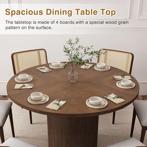47 inch Round Dining Table for 4, Kitchen Table Dinner Table with 2-Layer Storage Shelf and Wood Slide Door for Home Dining Room Living Room (Walnut)