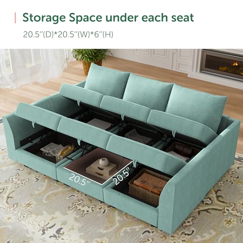 HONBAY Modular Sofa Sectional Sleeper Couch with Ottomans Reversible Sleeper Sectional Sofa Modular Couch with Storage, Aqua Blue