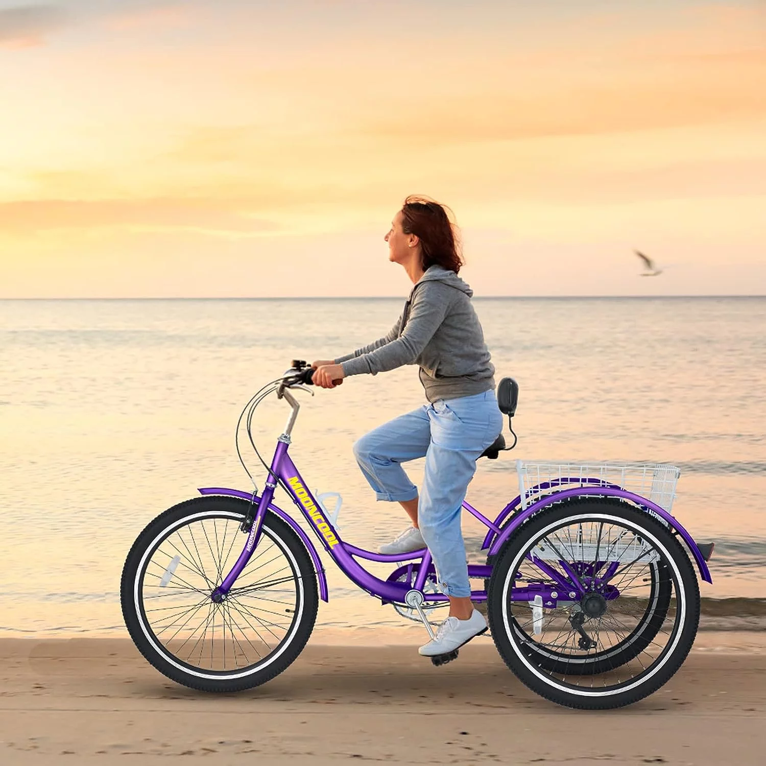 FICISOG 26 Adult Tricycle, 3 Wheel 7 Speed Bikes,450lbs Capacity Cruise Trike with Shopping Basket