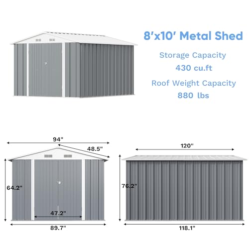 Greesum 5×3 FT Outdoor Storage Shed, Metal Storaged Sheds Without Floor, Tool Sheds with Lockable Doors and Sloping Roof for Garden, Patio, Backyard