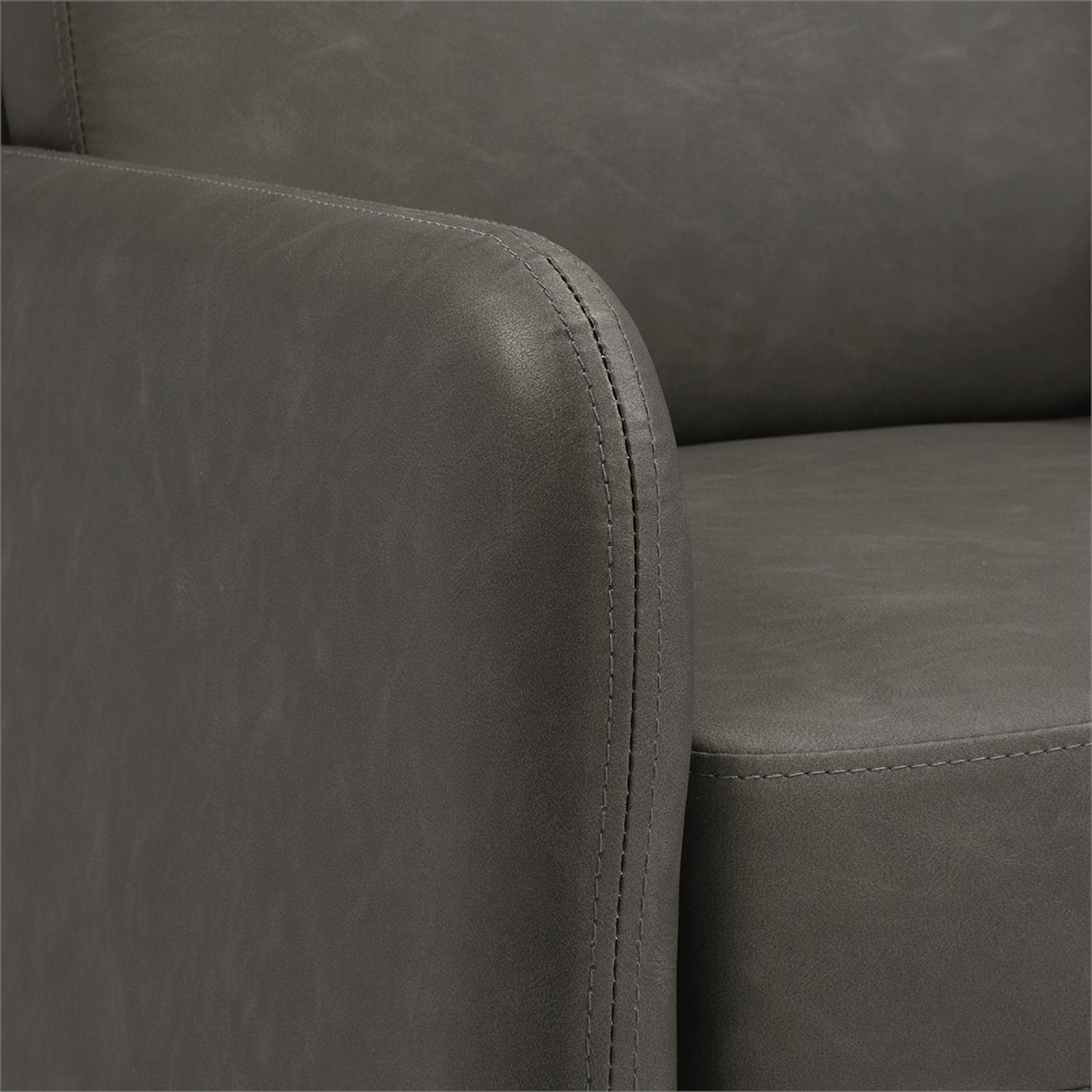 Lounge Sofa in Smoke Faux Leather with Chrome Legs