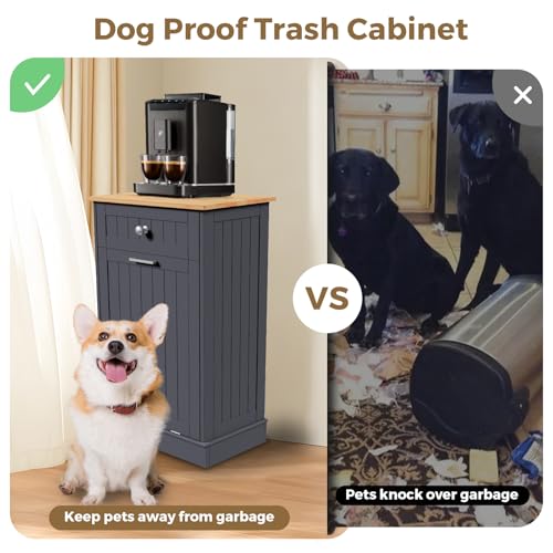Tilt Out Trash Cabinet Kitchen Trash Can Holder Recycling Cabinet Laundry Hamper with Hideaway Drawer Wooden Bamboo Cutting Board with Added