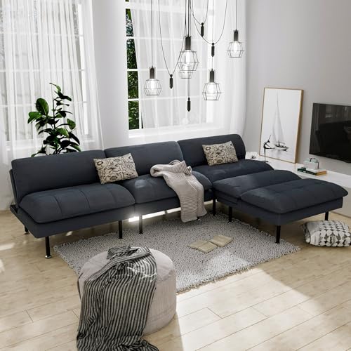 70" Futon Sofa Bed, 4 in 1 Multi-Function Couch Sleeper with Adjustable Backrest, Modern Convertible Futon, Recliner Small Loveseat for Living Room