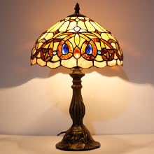 WERFACTORY Tiffany Style Table Lamp Stained Glass Serenity Victorian Bedside Lamp Desk Reading Light 12X12X18 Inches Decor Bedroom Living Room Home