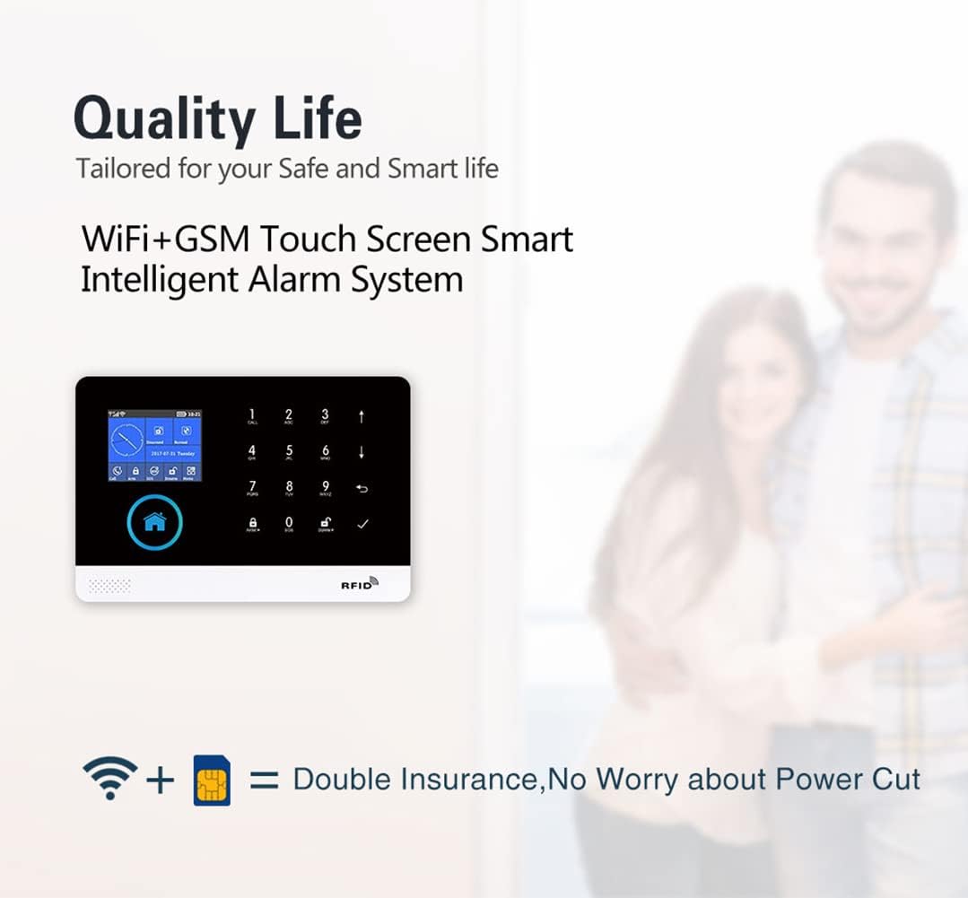 Wireless WiFi Smart Home Security DIY Alarm System DIY Home Wi-Fi Alarm Kit with Motion Detector,Notifications with app,Door/Window Sensor, Siren