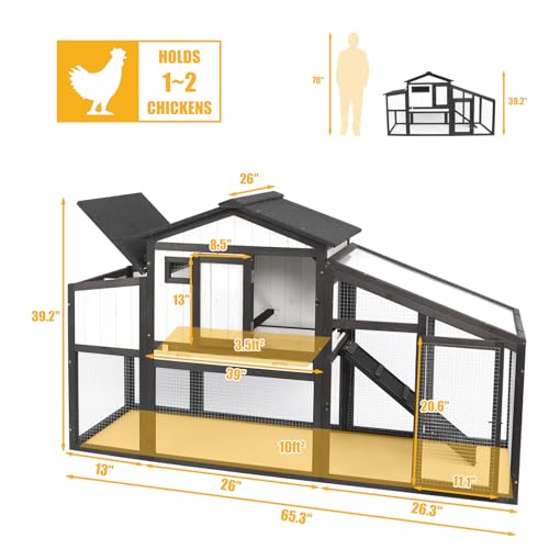 Chicken Coop and Run, Two Story Rabbit Hutch Indoor Outdoor, Wooden Hen House with Nesting Box Rabbit Cage, Ramp, Deep No Leak Pull Out Tray