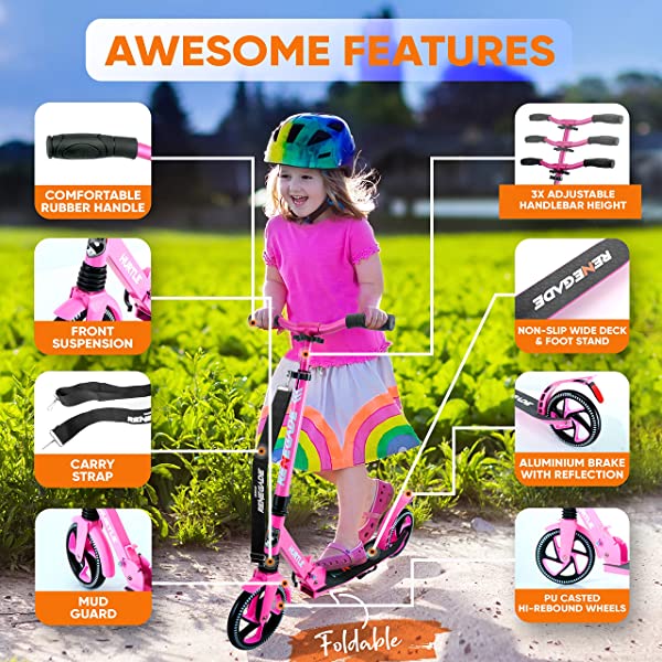 Hurtle Scooter &ndash; Scooter for Teenager &ndash; Kick Scooter &ndash; 2 Wheel Scooter with Adjustable T-Bar Handlebar &ndash