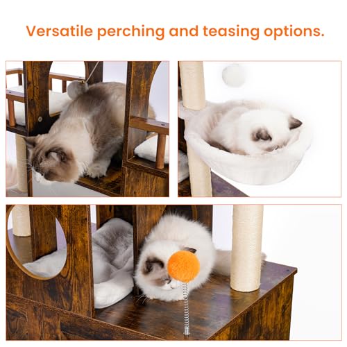 Heybly Cat Tree with Litter Box Enclosure for Indoor Big Cat, Cat Tower for Large Cats 20 lbs Heavy Duty