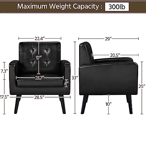 Yaheetech Mid-Century Accent Chairs, PU Leather Modern Upholstered Living Room Chair