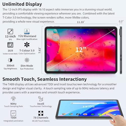 12 Inch Tablet Android 15 Tablets, 2025 Upgraded Android Tablet with Keyboard, 24GB RAM+256GB ROM(1TB Expand), Octa-Core, 2K 2000x1200 Display